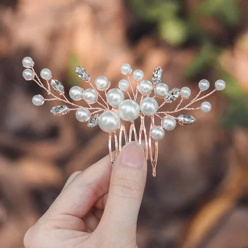 Miniatura 8 de Evild Accesorios para el cabello de perlas Peine de pelo de novia de boda Piezas de pelo nupcial para mujeres (plata)