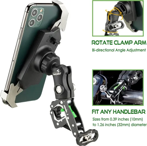 Miniatura 3 de Clampod HAWK1-PH05 - Soporte para teléfono, base de abrazadera para manillar de motocicleta y varios vehículos, ajustable, estable, brazo de doble