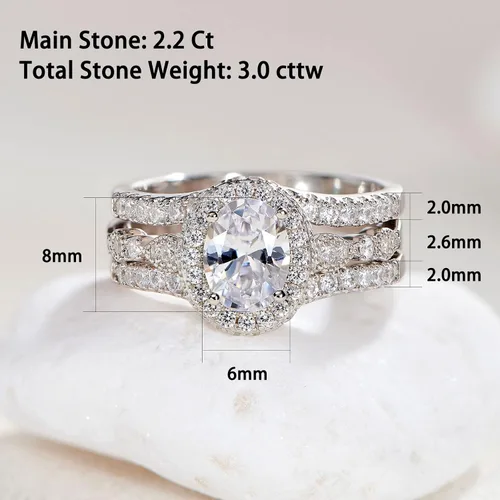 Miniatura 2 de Newshe Jewellery Juego de anillos de compromiso ovalados para mujer AAAAA con circonita cúbica 925 de plata de ley 925, juego de anillos de novia