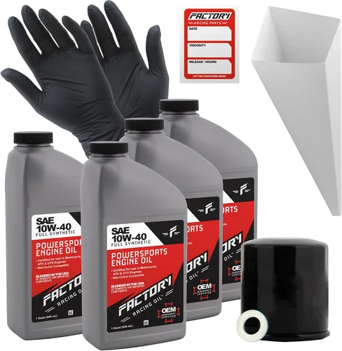 Factory Racing Parts Kit de cambio de aceite compatible con Kawasaki ZX1000 VN800 VN900 VN1500 KLF400 – Incluye 4 cuartos de aceite sintético