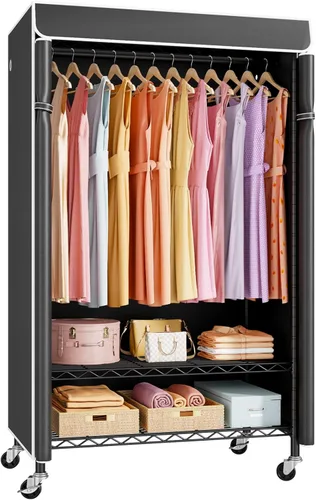 Miniatura 9 de ULIFHOME P6C Plus - Perchero Rodante con Cubierta, Perchero Cubierto Resistente, Armario Portátil para Colgar Ropa, Perchero con Ruedas, Perchero
