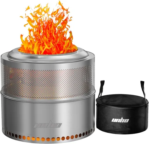 unho Chimenea sin humo de 20 pulgadas para estufa de leña exterior, de acero inoxidable, portátil, para patio trasero, patio, jardín, picnic