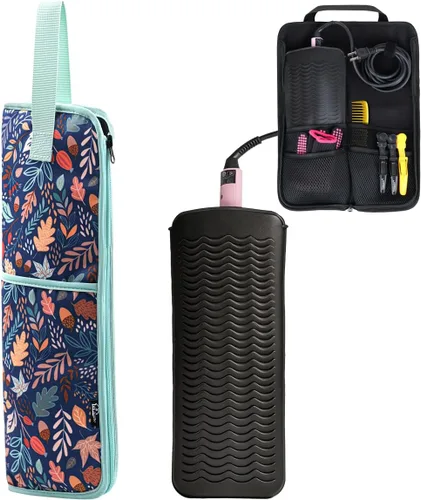 WK IEASON 2 piezas de hierro plano para el cabello, bolsa de lona, resistente al calor, rizador de silicona, para herramientas de cabello, bolsa
