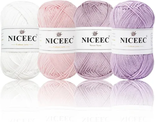 Miniatura 21 de NICEEC 4 madejas de hilo de algodón suave para bebé, 4 capas, manualidades DIY, peso fingering, hilo para manta para ganchillo y tejido, total 700