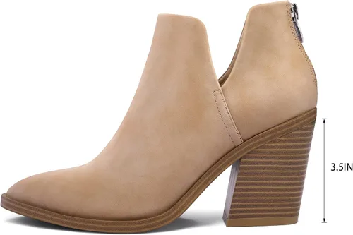 Miniatura 6 de mysoft Botines para mujer, sin cordones, puntera puntiaguda, gruesos, apilados, de tacón medio