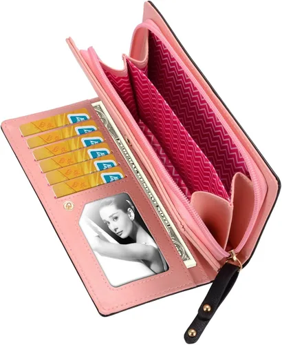 Miniatura 6 de Billetera con gato bonito monedero largo plegable con cierre para mujer M Negro