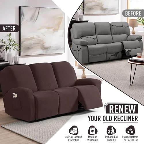 Miniatura 4 de TAOCOCO Fundas para sofá reclinable, 8 piezas, fundas elásticas para sofá grande de 3 asientos, fundas reclinables, protector de muebles