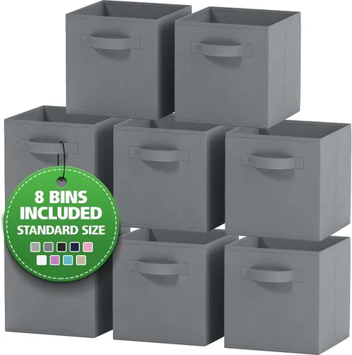 Miniatura 8 de Juego de 8 cubos de almacenamiento cestas plegables de tela con asas duales. Cubos de almacenamiento Organizador de estantes de armario Blanco
