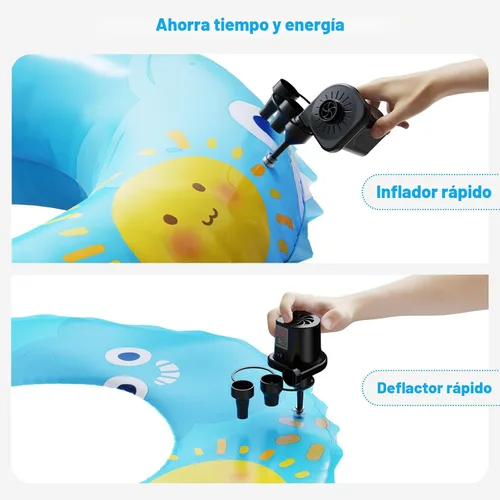 Miniatura 6 de Bomba de aire eléctrica para inflables, bomba de aire portátil de llenado rápido con 3 boquillas, 110-120V, bombas infladoras y desinfladoras