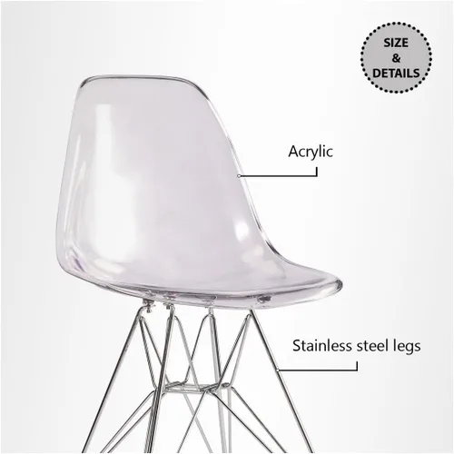 Miniatura 4 de Sillas de comedor Tower de plástico y acero cromado de 17 pulgadas en transparente (juego de 2)