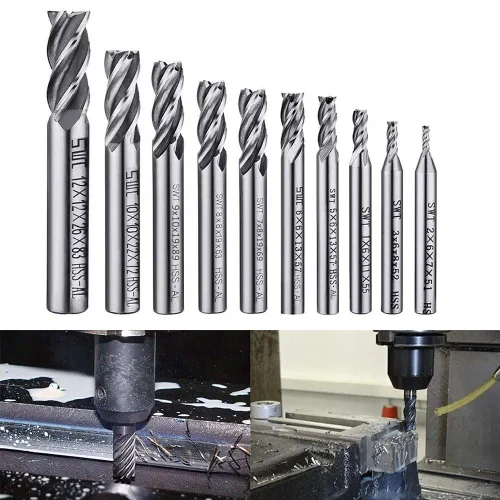 Miniatura 6 de ASNOMY Juego de 10 fresas de extremo de 4 flautas, fresas métricas CNC, brocas de fresado, juego de herramientas para madera, aluminio, hierro