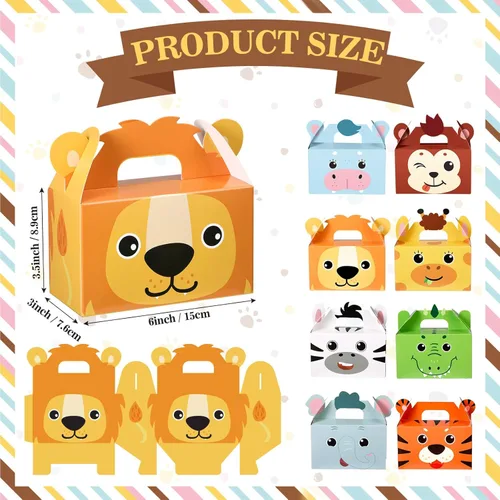 Miniatura 2 de PerKoop 24 cajas de recuerdos de fiesta de safari, bolsas de regalo de animales de la selva, cajas de regalo de animales de zoológico, caja