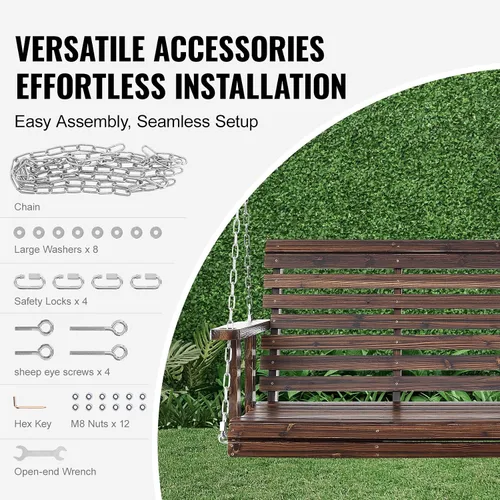 Miniatura 5 de VEVOR - Columpio de madera para exteriores, columpio de porche de 880 libras y 4.5 pies, banco silla colgante de alta resistencia para patio, jardín