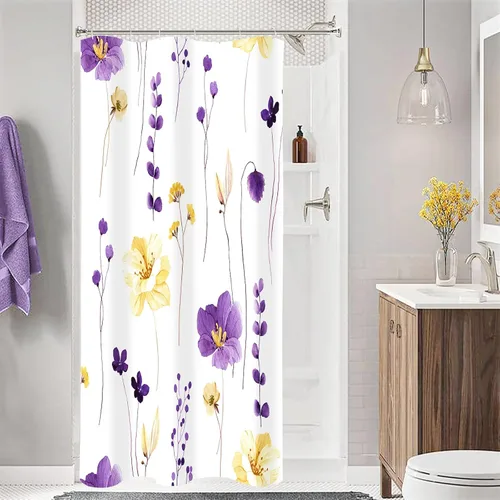 Miniatura 47 de Gibelle Cortina de ducha con estampado floral de acuarela, cortina de ducha retro naranja azul marino para baño, juego de cortina de ducha moderna