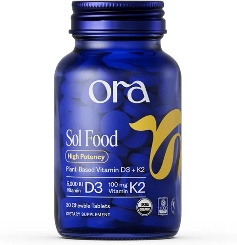 Ora Organic Vitamina D3 5000IU + K2 – Vitamina D vegana de liquen y K2 de garbanzos para la salud ósea, apoyo inmunológico y estado de ánimo, máxima