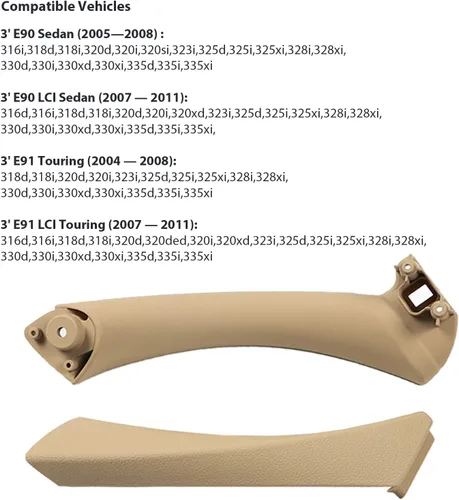 Miniatura 3 de Jaronx Kit de repuesto para manija de puerta BMW Serie 3 E90/E91, cubierta exterior del lado del pasajero+tirador de puerta para BMW 316 318 320 323