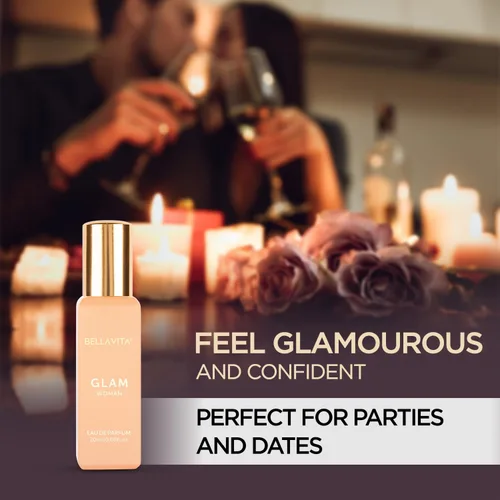 Miniatura 2 de Bellavita Luxury GLAM Eau de Parfum 0.7 onzas líquidas Perfume de tamaño de viaje para mujer Notas florales blancas, naranja africana, jazmín
