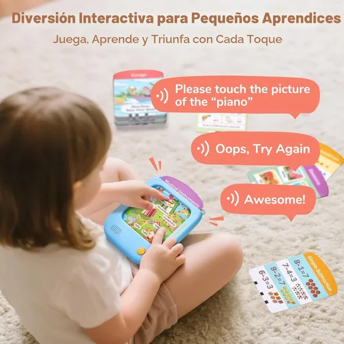Miniatura 6 de JoyCat Tableta de Aprendizaje para Niños: 156 Páginas de Tarjetas Flash Toca-para-Leer con 20 Juegos de Escuchar y Encontrar, Juguete Montessori