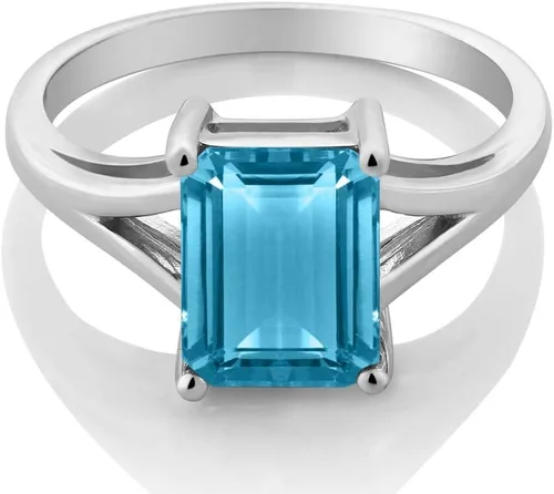 Miniatura 77 de Gem Stone King Anillo de compromiso solitario con diseño clásico de vástago dividido para mujer, plata de ley 925, piedra natal de piedra preciosa