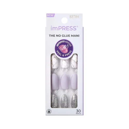 Miniatura 16 de Uñas postizas sin pegamento KISS imPRESS, diseño "All I Want" Púrpura y Blanco