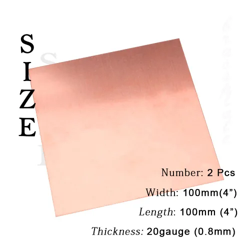 Miniatura 2 de Hoja de cobre puro calibre 20 99.9%, 2 unidades (0.03" x 3.9" x 3.9") Placas de Cobre Placas de Latón para joyas, manualidades, reparaciones