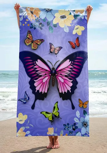 Miniatura 4 de Toalla de playa de microfibra mariposa – Toalla de viaje de secado rápido sin arena para adultos, adolescentes y niños (30 x 60 pulgadas)