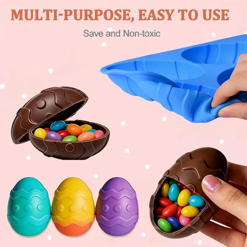 Miniatura 7 de Moldes de silicona para huevos de Pascua, paquete de 4 moldes para hornear en forma de huevo, 24 cavidades, molde de silicona para gelatina