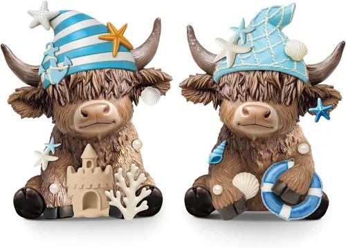 Miniatura 17 de Karenhi 2 piezas de figuritas de vaca de las Tierras Altas para el Día de la Madre, figuritas de gnomo de vaca con flores y corazón de MADRE