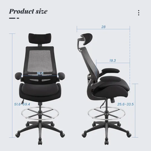 Miniatura 2 de Silla de oficina alta ergonómica de 400 libras para escritorio de pie ajustable con brazos abatibles, reposacabezas (con reposapiés, negro)
