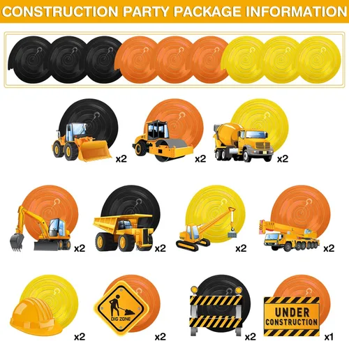 Miniatura 3 de Blulu 30 piezas de suministros de construcción para fiesta de cumpleaños, decoración de construcción, zona de fiesta, remolino colgante, zona