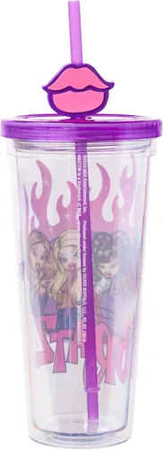 Miniatura 4 de Silver Buffalo Bratz Muñecas con Cloe, Yasmin, Jade y Sasha Llamas y Labios Completos Vaso Frío de Plástico con Tapa y Adorno de Pajita, 24 Onzas