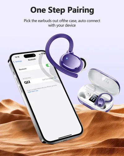 Miniatura 5 de hadbleng Auriculares inalámbricos Bluetooth deportivos 128 horas de reproducción Bluetooth 5.3 con pantalla LED, potentes graves sobre la oreja