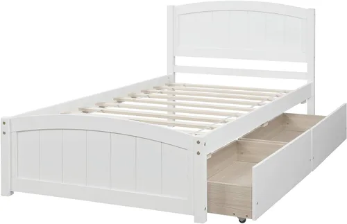 Miniatura 3 de Marco de cama moderno de madera maciza con cajones, plataforma de cama con soporte de listones de madera, no necesita somier, tamaño individual