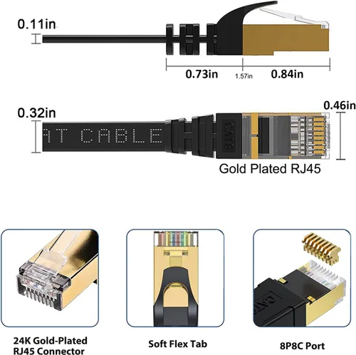 Miniatura 4 de BUSOHE Cable Ethernet Cat8 de 10 pies, paquete de 5 unidades, multicolor, Cat-8 plano RJ45 para computadora, Internet LAN, red Ethernet, cable