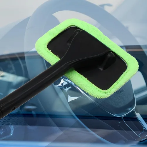 Miniatura 6 de Kit limpiador de ventanas de automóvil, herramienta de limpieza de parabrisas con mango largo extensible y 2 almohadillas de microfibra lavables