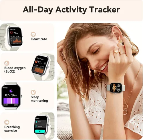 Miniatura 3 de Reloj inteligente para mujer, rastreador de actividad física con monitor de frecuencia cardíaca, sueño, podómetro, reloj inteligente