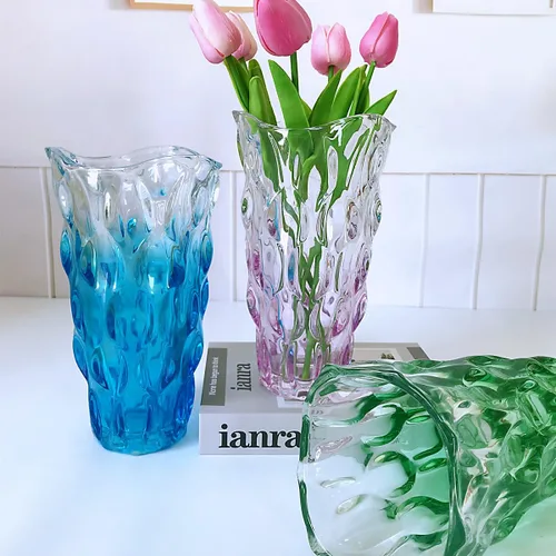 Miniatura 4 de Florero de cristal irrompible de 3.5 libras, 9.5 pulgadas, florero brillante estilo bohemio, para centros de mesa, cocina, oficina, sala de estar