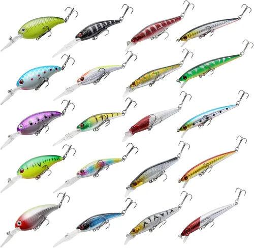 Miniatura 8 de Minnow Crank Baits - Kit de señuelos de pesca con anzuelos para agua salada y agua dulce, kit de señuelos para pesca de trucha, lubina, salmón