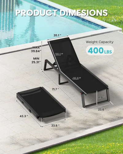 Miniatura 2 de Tumbona de aluminio para exteriores, plegable y sin montaje, sillas reclinables de 5 posiciones para exteriores junto a la piscina, tumbona de sol