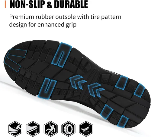 Miniatura 5 de GLANOUDUN Zapatos con punta de acero para hombre, zapatos de trabajo para hombres, zapatos de seguridad ligeros y cómodos, puntera de acero, zapatos