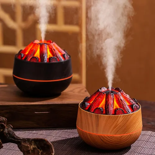 Miniatura 4 de Humidificador simulado de fuego de carbono de gran capacidad para oficina, diseño de fuego de carbón de leña USB, humidificador de escritorio