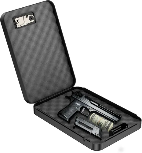 Miniatura 2 de Caja fuerte portátil para pistola pequeña con cerradura de combinación, segura para pistola para automóvil, hogar, viajes, 9.4 x 6.6 x 1.8 pulgadas