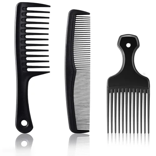 Patelai Peine afro de dientes anchos para hombres, juego de peinado desenredante de 3 piezas, herramienta de cepillo de barbero de fibra de carbono