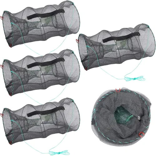 Paquete de 4 trampas plegables resistentes para cangrejos de 11.81 x 11.81 x 23.62 pulgadas, trampa plegable para cebo de pesca para camarones,