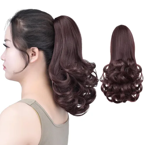 Miniatura 36 de SYXLCYGG Auburn Clip Cola de caballo Clip Cola de caballo Extensión de cola de caballo ondulado 10 pulgadas 3.5 oz pelo sintético falso pieza