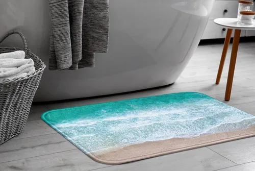 Miniatura 7 de Britimes Alfombra de baño antideslizante para baño, diseño de ondas de arena azul, cubierta lavable, tapete para decoración de baño, 18 x 30
