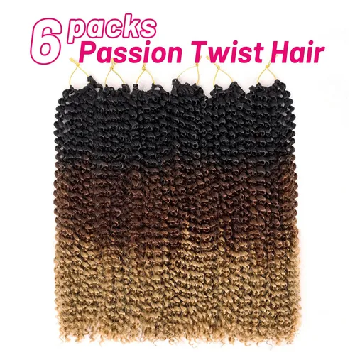 Miniatura 2 de Dorsanee Cabello Passion Twist Ombré de 18 pulgadas, 6 paquetes, Cabello de Ganchillo Water Wave, Cabello Largo Bohemio Rizado para Trenzar