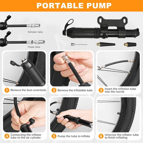 Miniatura 5 de Bolsa de asiento de bicicleta a prueba de agua con kit de herramientas para bicicleta, kit de reparación de bicicletas con bomba de neumáticos