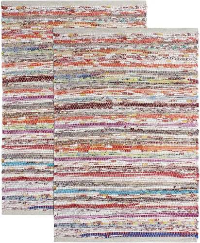 Miniatura 14 de COTTON CRAFT Alfombra tejida de área, paquete de 2 alfombras de algodón con textura jacquard, alfombra rústica bohemia con flecos, lavable a