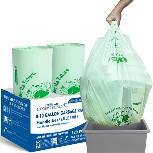 Miniatura 12 de BEIDOU-PAC Bolsas de basura compostables con solapa de 1 a 2 galones, 120 bolsas de abono pequeñas, bolsas de basura biodegradables para cocina